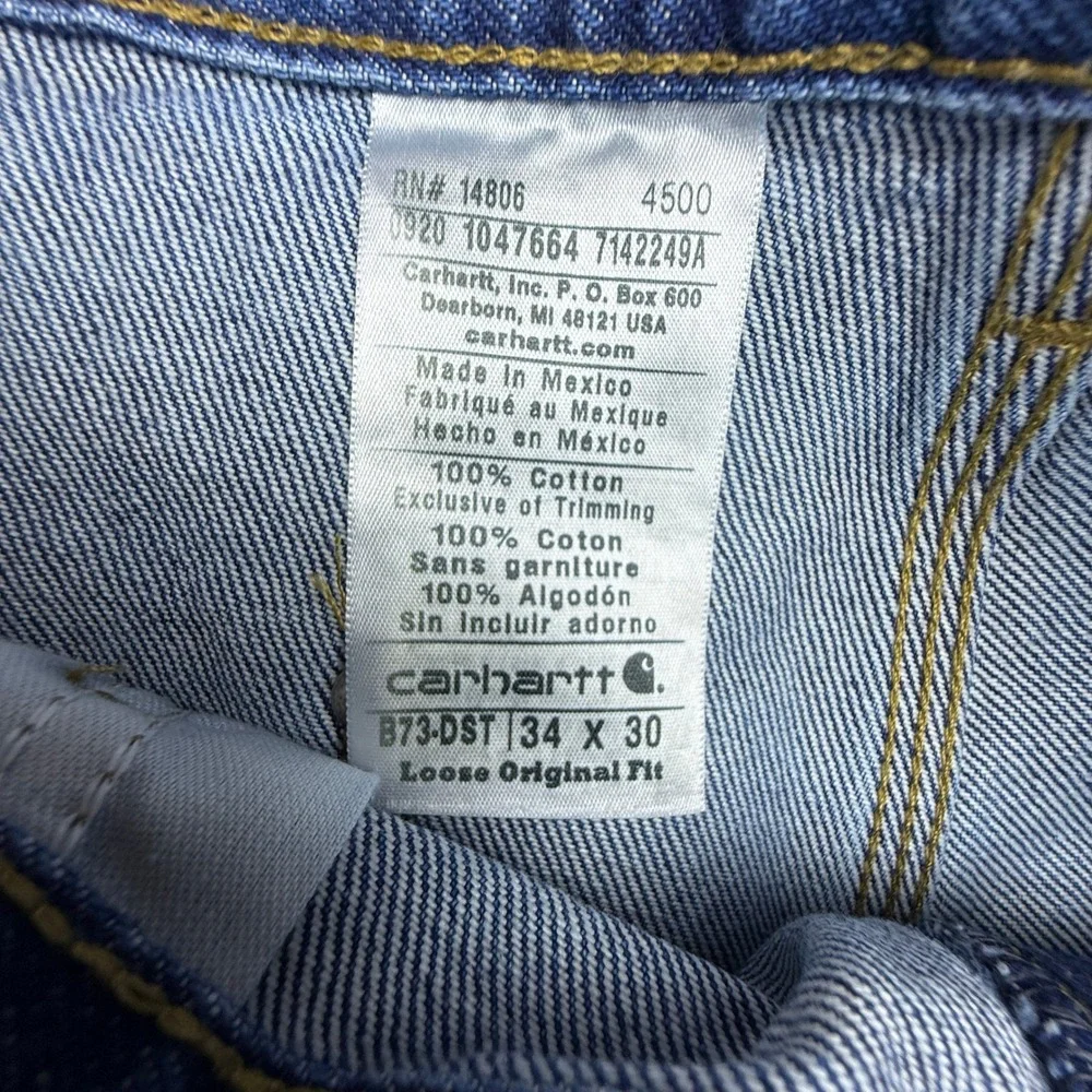 Carhartt Double Front Washed Logger Dungaree Jeans B73 DST Darkstone 34x30 NWT